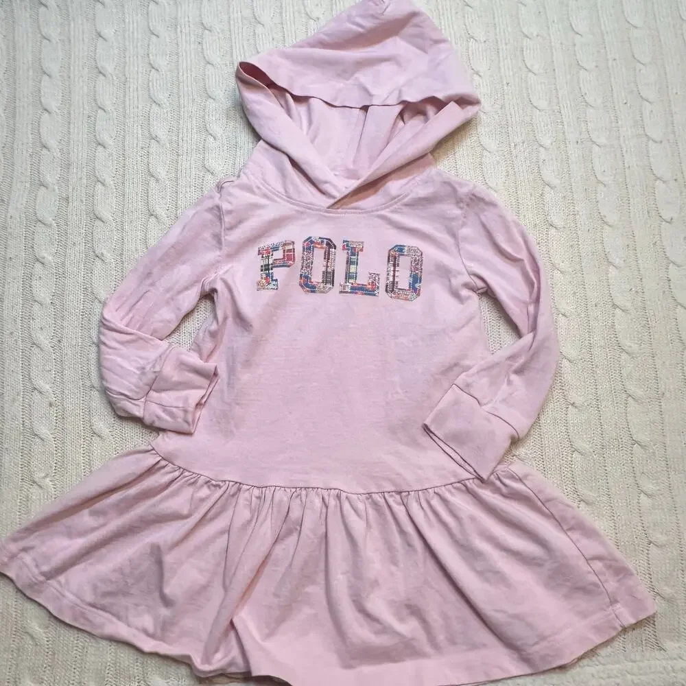 Polo Ralph Lauren Logo Cotton Jersey Hooded Long Sleeve Dress sz 18 M